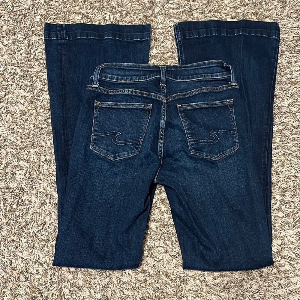 Silver Flare Jeans, size 27 and are a nice dark wash